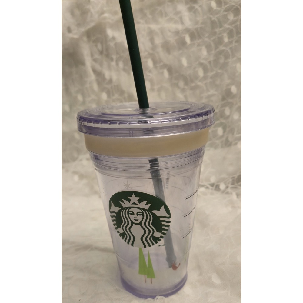 Starbucks Christmas Clear Double Wall Tumbler Cup 16oz Holiday Reusable Straw